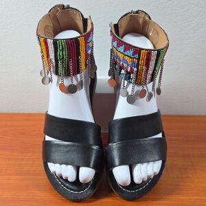 Pikolinos Maasai Beaded Leather Gladiator Sandals Boho Size 37 Womens *6.5 As Is
